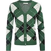 GRACE KARIN Womens Cardigan Sweater Spring Fashion Long Sleeve Argyle Sweater V Neck Button Up Cardigan Preppy Clothes
