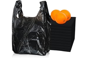 C&S Event Supply Co. Black Plastic Grocery Bags with Handles, Plastic Shopping Bags for Groceries, Bulk, T Shirt Bags, Thank You Bags, Produce, Bulk Plastic Bags with Handles, 11.5" x 6.5" x 21" - 100