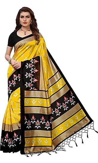 Bhagalpuri saree with unstitched blouse piece [Black_Yellow]