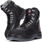ROCKROOSTER Work Boots for Men,7 inch,Steel Toe,Side Zipper, Leather Shoes,Static Control, Breathable,Quick Dry(AK232Z -AK245Z