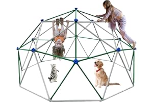 Hisecome Climbing Dome,10FT Dome Climber for Kids 3 to 8 Outdoor Play Equipment,Supports up to 800lbs Jungle Gym, Gift for Kids（Green+Grey）