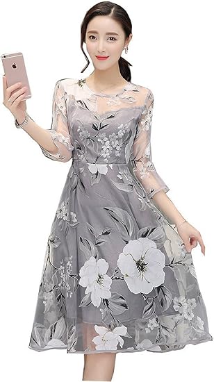 Amazon Joy Feeling レディース ワンピース マキシ 膝丈ワンピース 清楚 お嬢様 七分丈 花柄 上品ワンピース Xxl ワンピース チュニック 通販