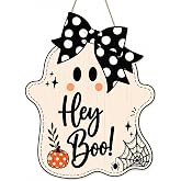 Halloween Party Decorations - Hey Boo Wooden Ghost Sign for Front Door | 2D Printed Flat Cute Ghost Halloween Garland Wreaths Door Sign Decor- Halloween Party Favors Supplies for Home Wall Decor