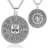 LES OSEWA Memento Mori Necklace for Men 925 Sterling Silver Memento Mori Pendant Gothic Skull Pendant Halloween Jewelry Gifts