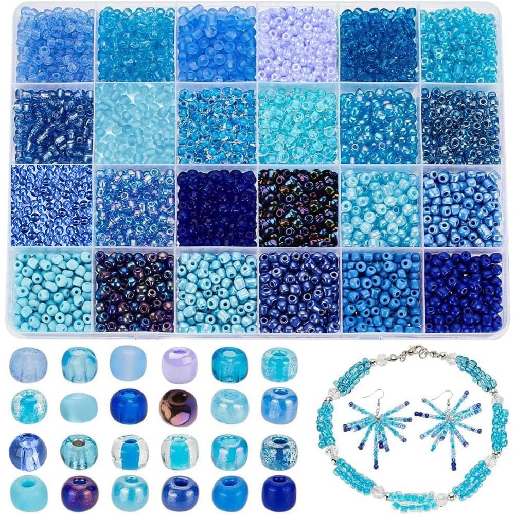 PH PandaHall 3600pcs 4mm Blue Glass Round Beads, 24 Colors, 6/0 Size, Perfect for Jewellery Making, Decorative Items
