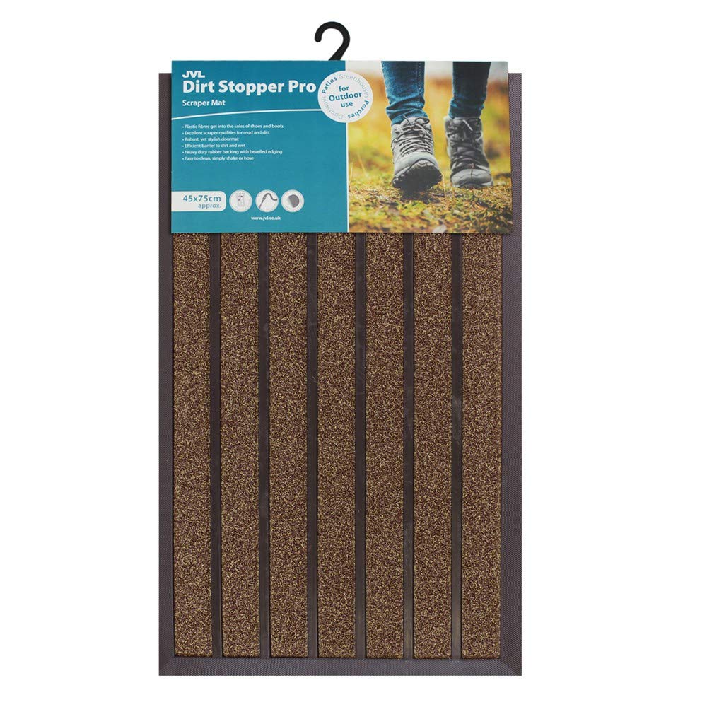 JVL Dirt Stopper Pro Rectangular Scraper Entrance Door Mat, Brown