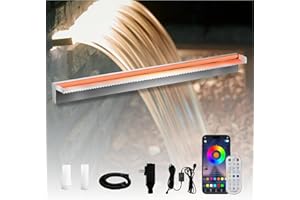 Pamopamo Pond Waterfall Spillway Stainless Steel Pool Fountain, APP Control LED Lighted Waterfalls Kit, Outdoor Water Flow Waterfalls Kit for Garden Patio Koi Pond Decoration-35.4"x7.8"x3.9"