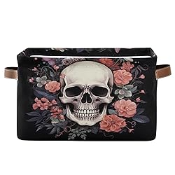 WELLDAY 2PCS Storage Basket Black Rose Skull Large