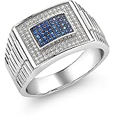 Gem Stone King 0.76 Cttw White Moissanite and Blue Created Sapphire Ring For Men | 925 Sterling Silver | Available In Size 7, 8, 9, 10, 11, 12, 13