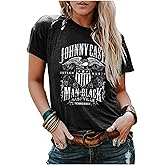Western Rodeo T-Shirt Women Vintage Cattle Skull Cowboy Shirt Tops Country Music Short Sleeve Casual Tee Tops