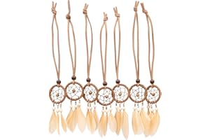 YGMONER Mini Dream Catcher 7pcs Set - Car Interior Rearview Mirror Dangle Bag Pendant Charm 1.2" Diameter and 9" Long (Khaki 7pcs)