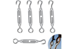 Hook & Eye Turnbuckles Twours 304 Stainless Steel Heavy Duty Turnbuckle Wire Rope Cable Tensioner Adjustable C to O Turnbuckle for Shade Sail (5/32" (M4) - 5PCS)
