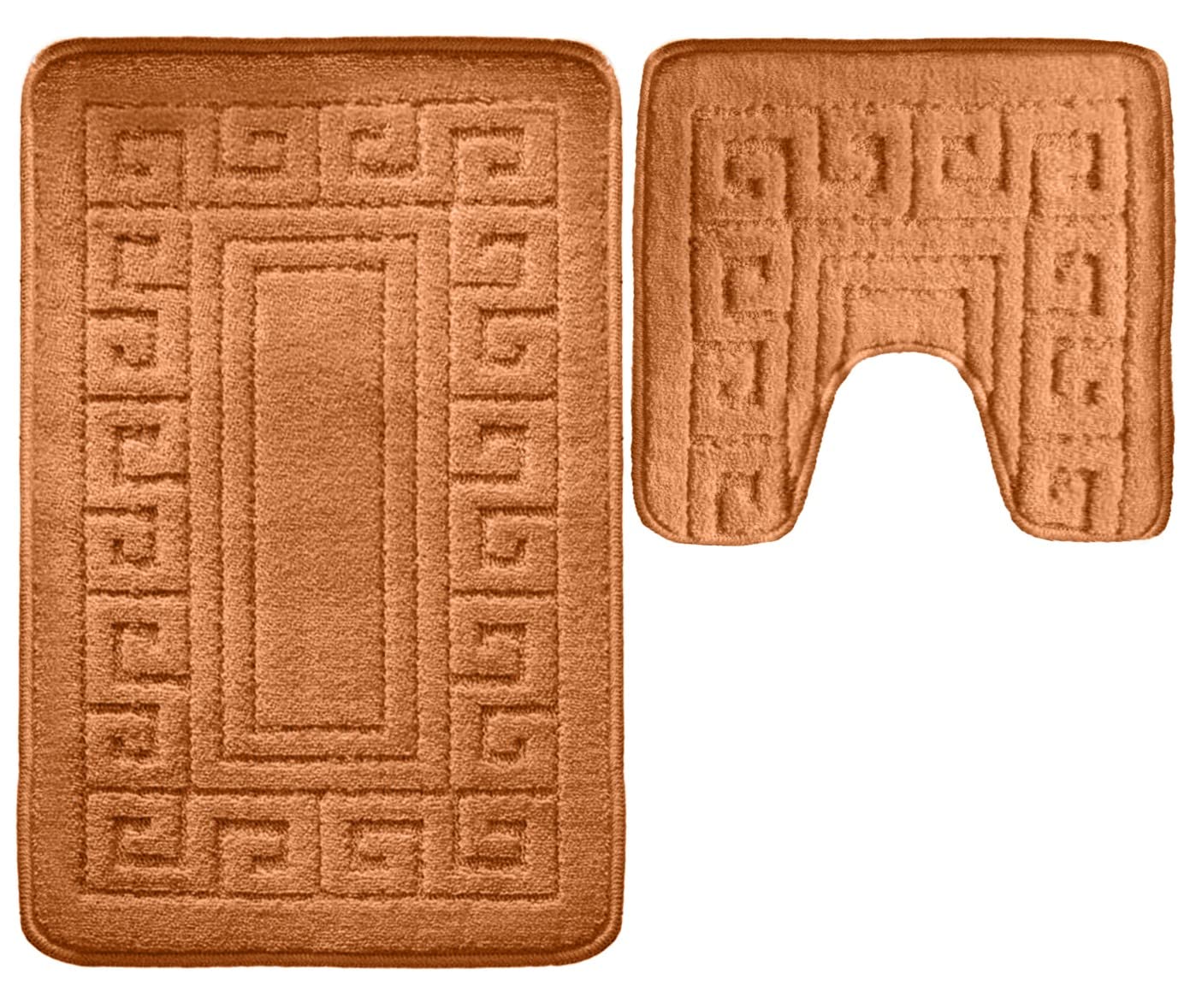 vingardium leviosa VL 2 Piece Greek Bath Mat Non Slip and Highly Absorbent Bath Mat 100% Polypropylene Washable Pedestal Bathroom Mat Rug (TERRA COTTA) — image 1