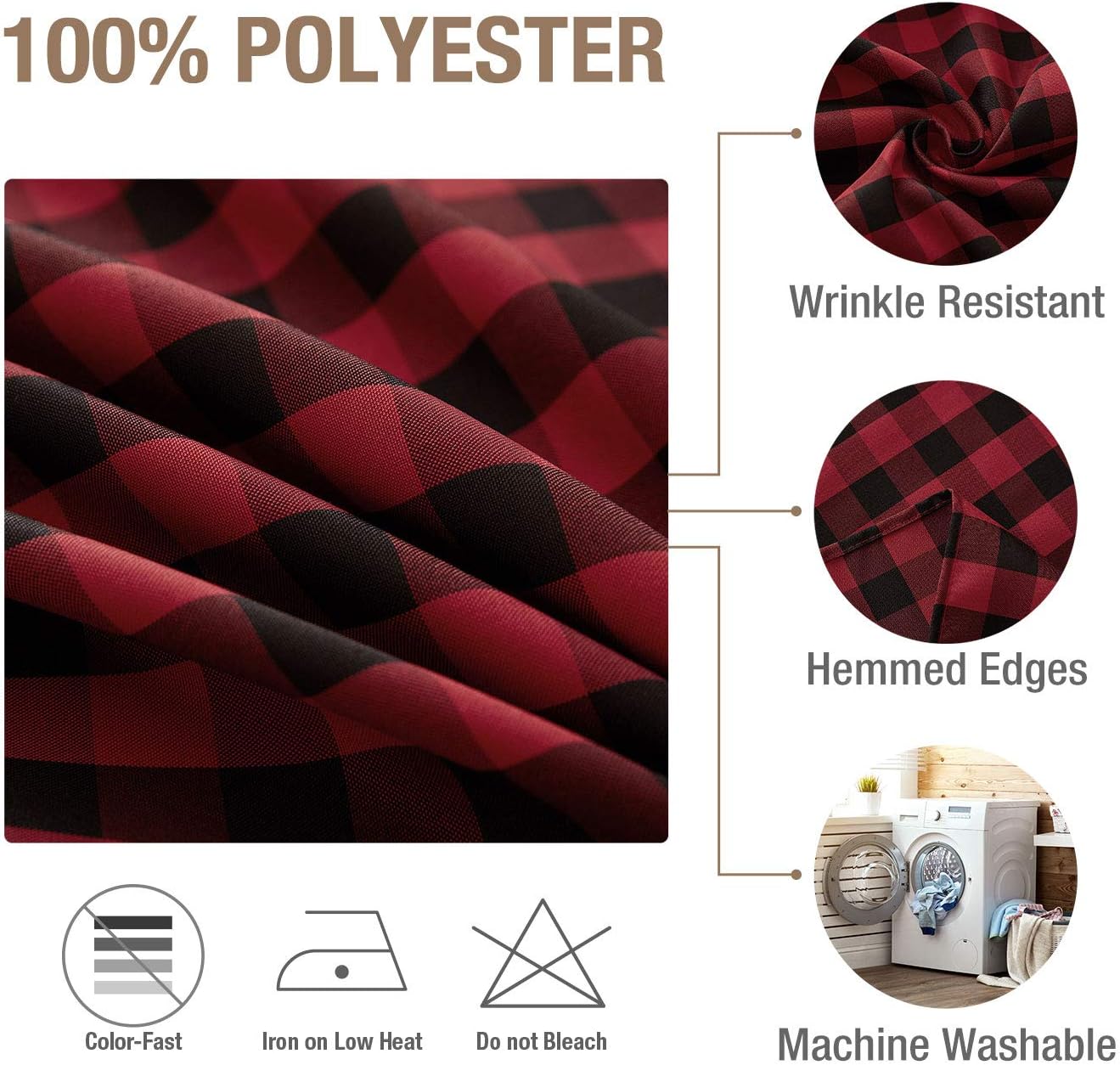 VEEYOO Polyester Checkered Cloth Napkins Set of 12 Pieces Buffalo Plaid Napkins Hemmed Edges Washable Gingham Oversized Dinner Napkins Stain Resistant Table Napkins (17x17 inch, Black & Red Napkins): Kitchen & Dining
