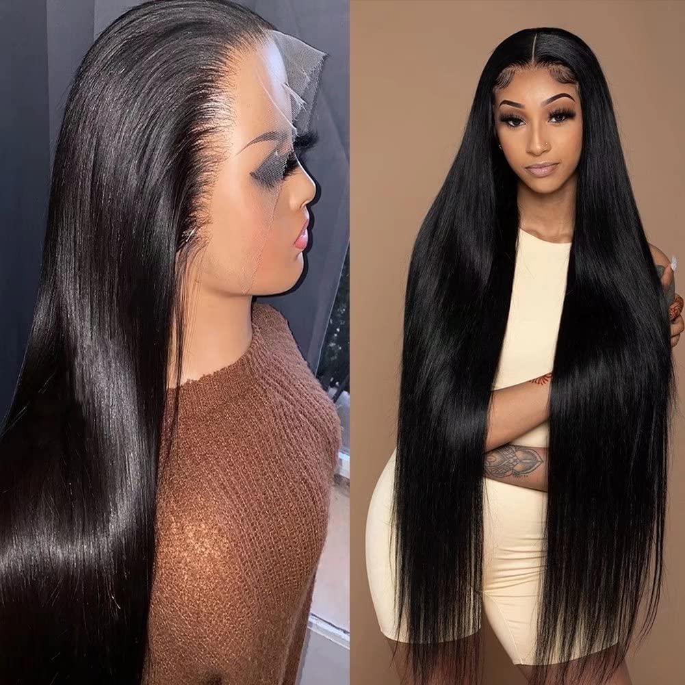 Bele 13x4 HD Transparent Lace Front Wigs 26 inch 180% Density Human Hair Straight Deep Part Lace Front Wigs Brazilian Virgin Huamn Hair for Black Women Natural Color