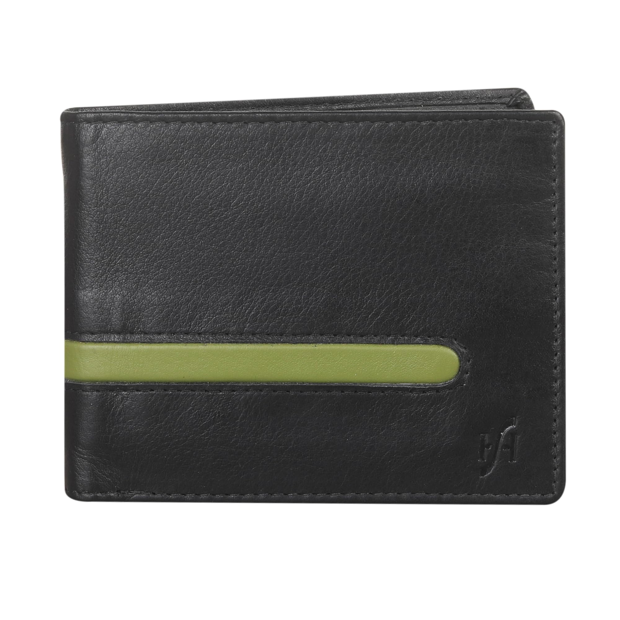 STARHIDE Mens RFID Leather Wallet – Soft Real Leather Bifold with Coin Pocket, 5 Card Slots, 2 ID Windows, Flip ID Section, 2 Note Sections – Black & Green NP06