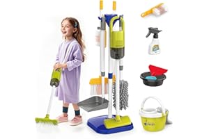 Kids Cleaning Set14 Piece -Toddler Cleaning Toy Set Includes Real Working Vacuum Cleaner, Broom, Mop, Brush, Spray, Duster, P