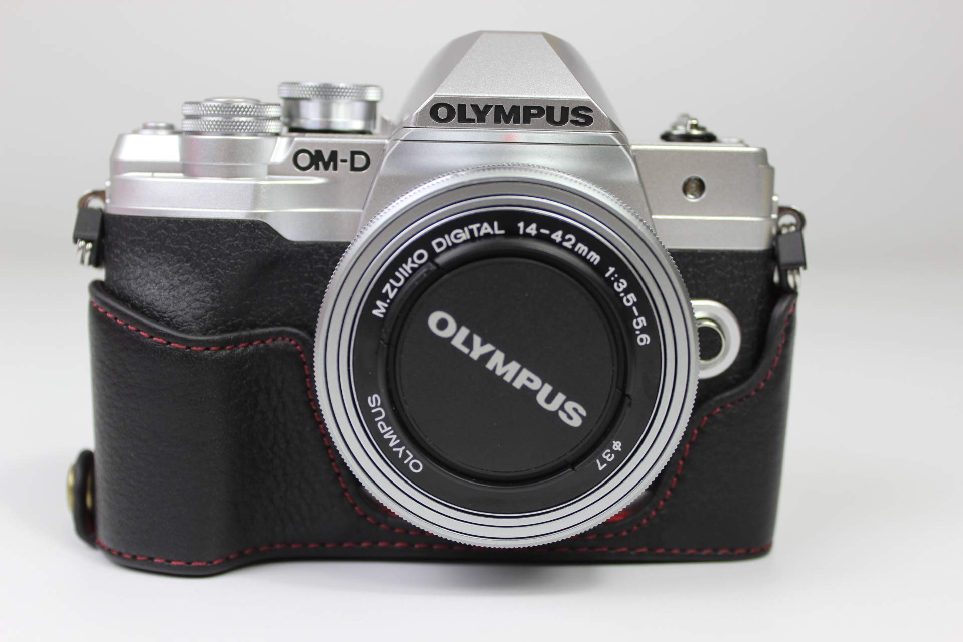 E-M10 Mark IV Camera Case, Zakao Genuine Real Leather Half Bottom Opening Version Holster Camera Case With Hand Strap Protective Cover Bag Case for Olympus OM-D E-M10 Mark IV (Black)