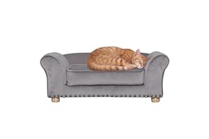 Critter Sitters 34-in. Faux Velvet Pet Bed Sofa in Dark Gray for Medium-Sized Dogs and Cats, Durable Indoor Pet Furniture for Bedroom, Living Room