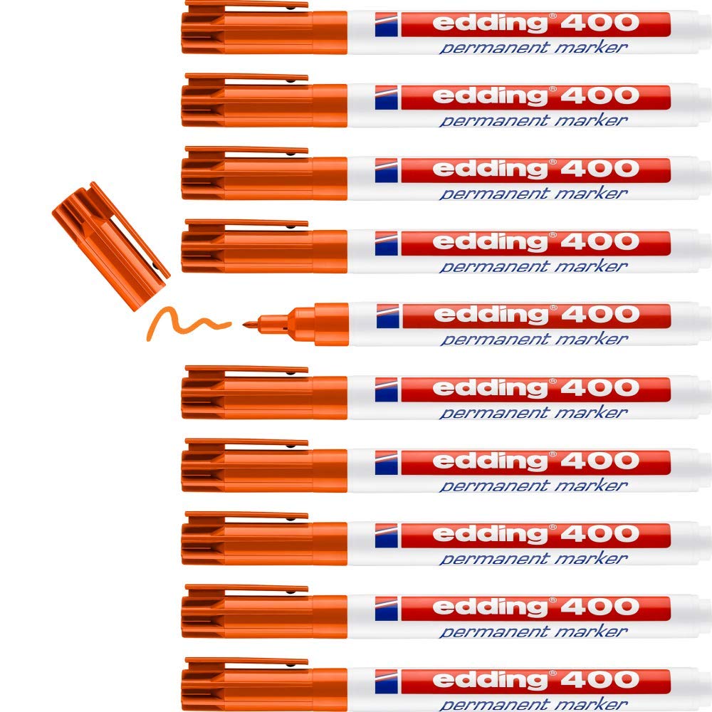 edding 400 permanent marker - orange - 10 pens - fine round tip 1 mm - waterproof, quick-drying, smear-proof pens - for cardboard, plastic, wood, metal, glass and fabric