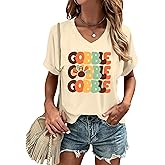 Zylkor Thanksgiving Turkey Shirt for Women: Gobble Thankful Graphic T-Shirt Fall V Neck Blouse Tees