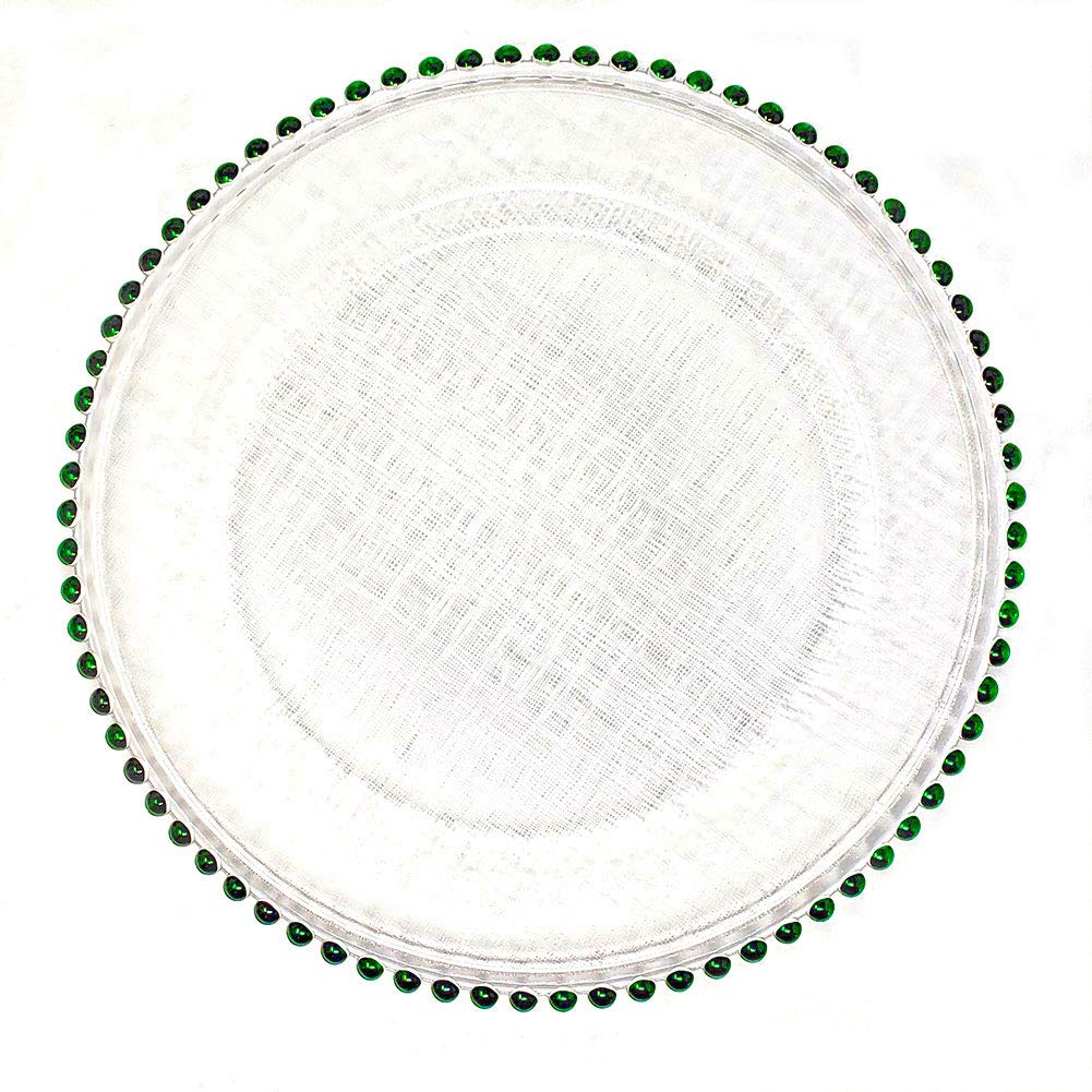 #1#1 Christmas Festive Red and Green Combo 13-Inch Beaded Rim Clear Glass Charger Plates Wedding Christmas Anniversary Modern Formal Service Dining Entertaining Home Kitchen Party Decor (12, green)