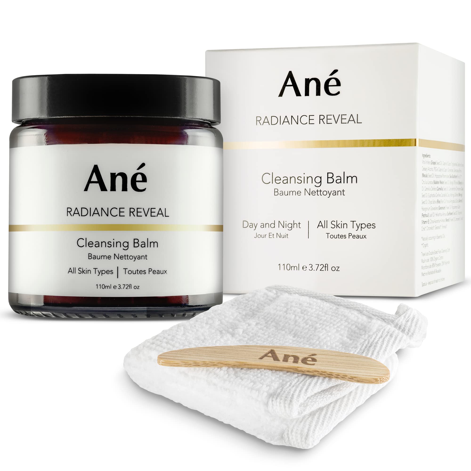 Ané Cleansing Balm Makeup Remover - Hydrating Balm-to-Milk Oil Cleanser, Dissolves Sunscreen & Makeup, Nourishes Skin Barrier, Residue-Free, Includes Travel Face Cloth, 110ml