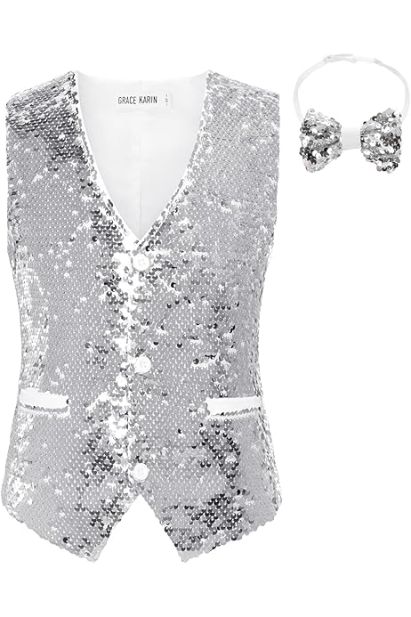 Dance Tops For Girls Kids' Sequin Dance Vest Sparkly Sleeveless
