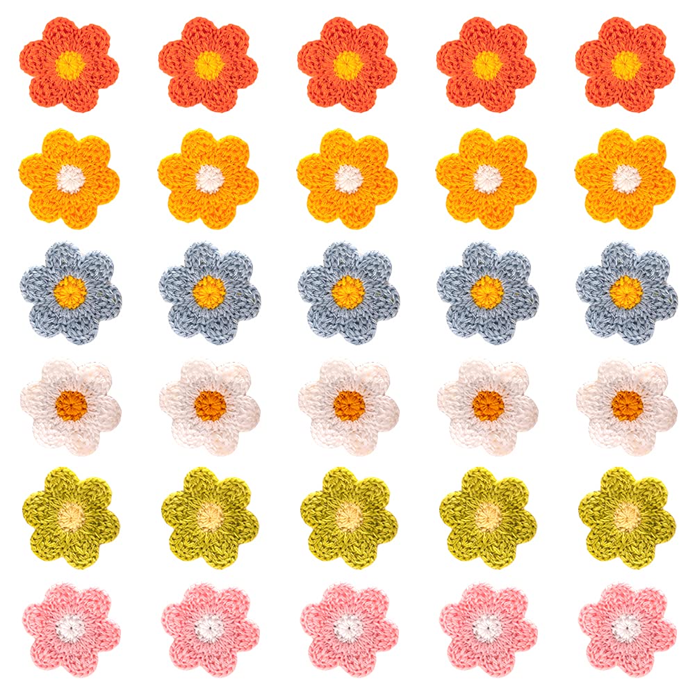 Nifocc Flower Sew On Patches Crochet Floral Applique Patches DIY Appliques Embellishments for Clothes Dress Jeans Jackets Hat Shoes Bags - 6 Color 30 Pcs