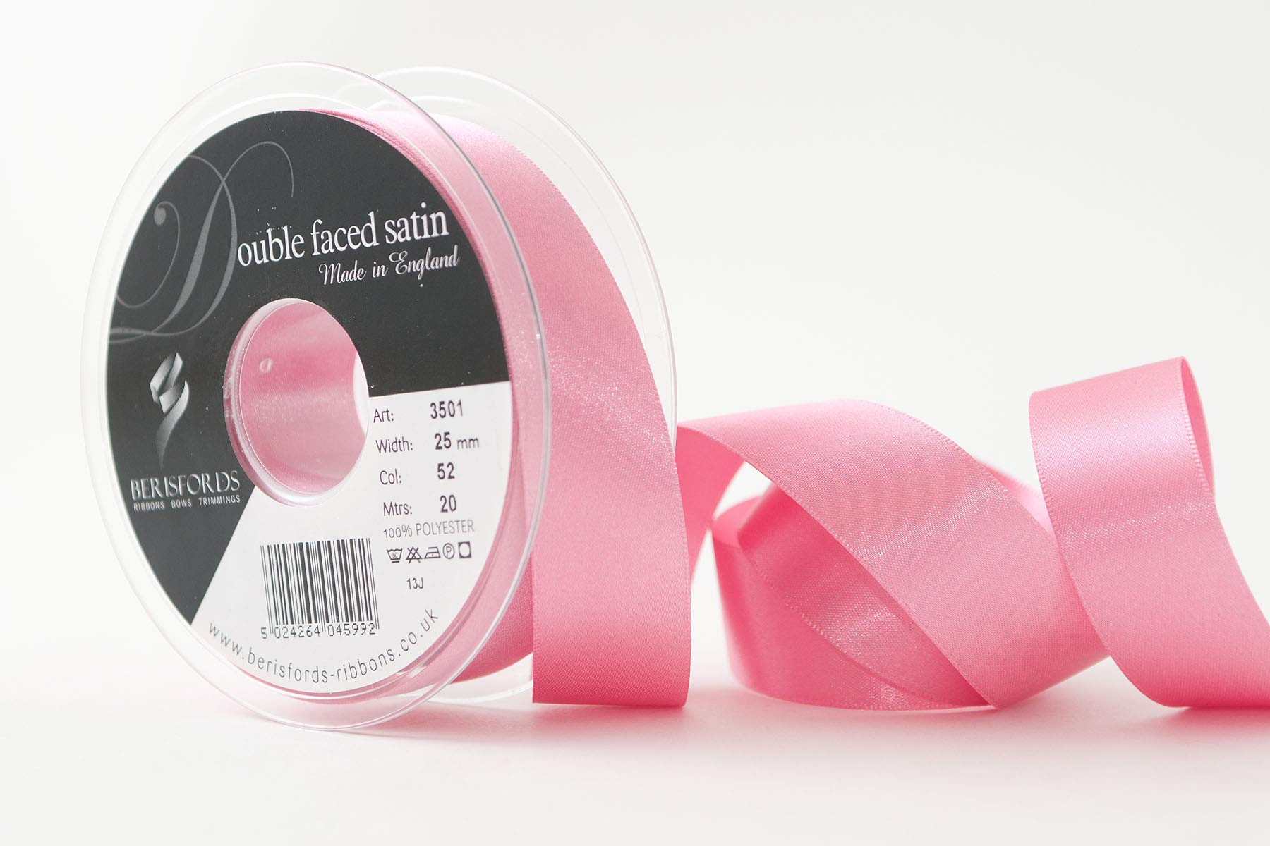 Berisfords Double Satin Ribbon, Hot Pink, 25 mm