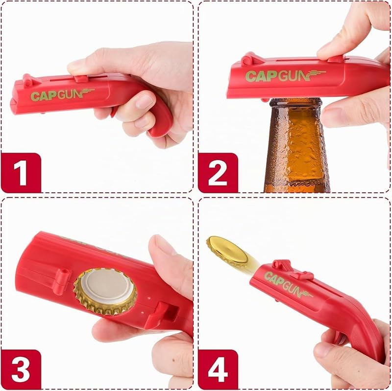 Abridor de Garrafas 3PCS, Abridor de Cerveja Engraçado, Abridor de Cerveja, Tampa de Garrafas, Pistola com Arma para Festas em Casa, Churrasco ao ar livre, Brincadeira Criativa, Presente Engraçado (Vermelho+Cinzento+Preto) — foto 5 de 7