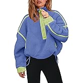 Panadila Womens Half Zip Sherpa Fleece Pullover Soft Oversized Sweatshirt with Pockets Warm Fuzzy Sweater