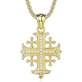 HOTIE Jerusalem Cross Necklace for Men, Sterling Silver/Gold/Onyx Men's Cross Pendant Necklace, Religious Faith Spiritual Strength Christian Jewelry Gift for Men Husband Father Boyfriend Him