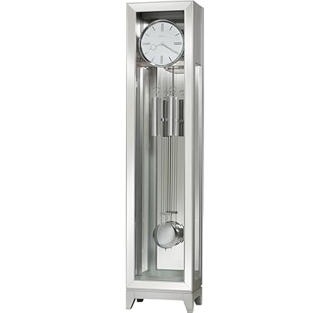 Amazon Com Howard Miller Blayne Floor Clock 611 236 Modern Silver Finish Grandfather Vertical Decor With Illuminated Case Quartz Triple Chime Movement Home Kitchen