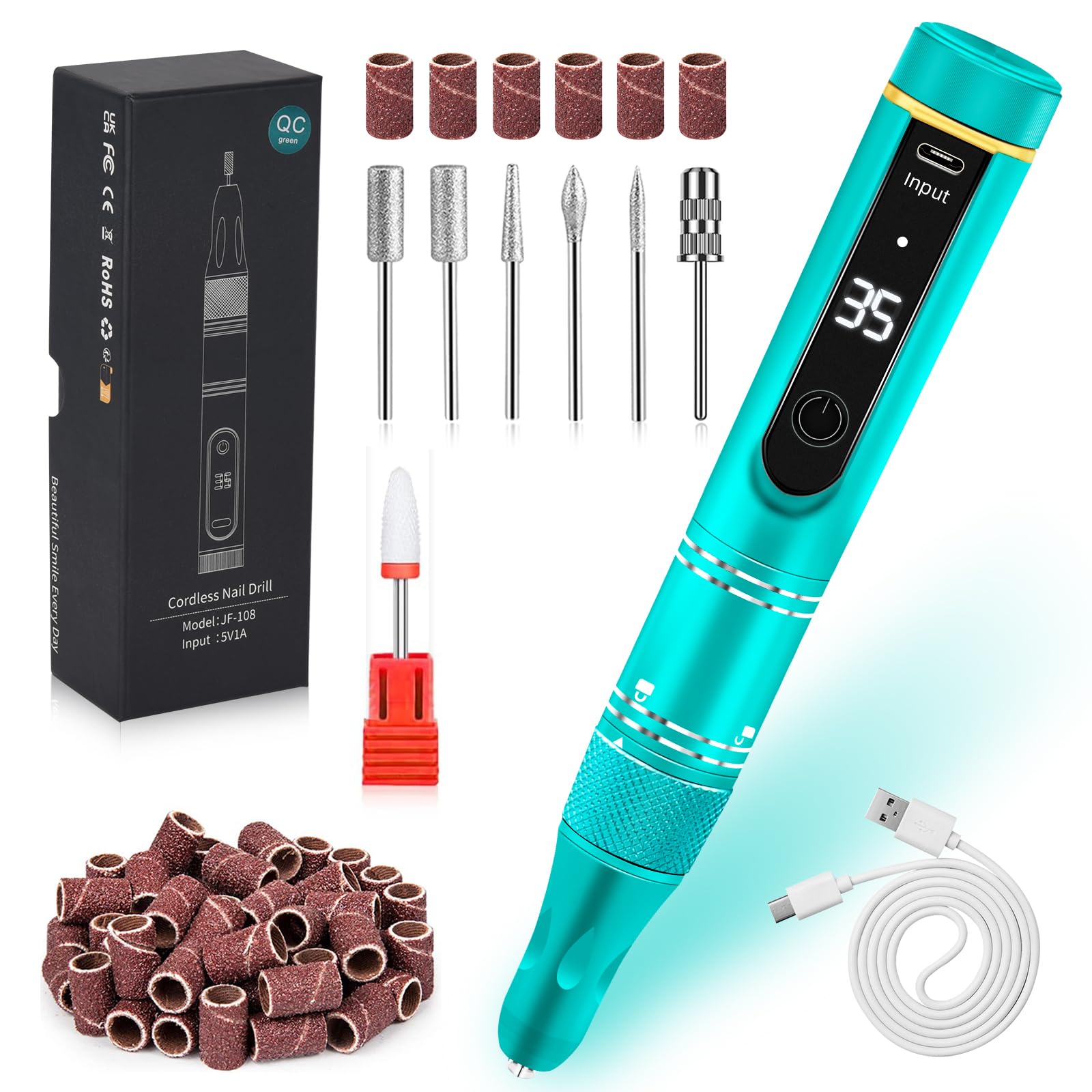 Photo 1 of LIERKISS Nail Drill Cordless 35000RPM Rechargeable Professional Electric Nail Drill Kit Wireless Nail File Drill Acrylic Drill for Acrylic Gel Nails Manicure Pedicure Polishing Remover