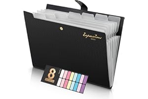 Sooez Accordion File Organizer, 8 Pocket Expanding File Folder with Labels, Letter Size Folders for Documents, Portable Paper Bill Receipt Organizer for Home School Office Supplies, Black