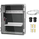 Joinfworld Outdoor Electrical Box Vented Outdoor Enclosure Box Nema Din Rail with Waterproof Clear Enclosure, 16x11x6 ABS Plastic WiFi Box with Fan Dust Screen