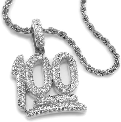 Amazon Co Jp Niv S Bling 18kホワイトゴールドアイスアウト絵文字100枚 ヒップホップペンダント ロープチェーン付き ジュエリー