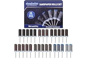 SHENGBENHAO 28Pcs Sanding Drums Sandpaper Sticks Set for Dremel Rotary Tool, 1/8" Shank 180/240/320/600/1000/1500/2000 Grits Different Meet More Needs for Metal Rust Removal/Stone Grinding/Jade Polishing