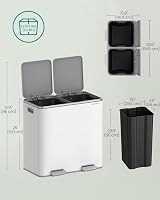 Songmics Dual Rubbish Bin 2-Compartment 40L Pedal Trash Can White Grey view 7