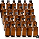 Bekith 30 Pack 4 oz Amber Glass Bottles, Boston Round Sample Bottles with Black Poly Cone Cap for Juice, Ginger Shots, Oils, Whiskey, Liquids