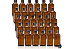 Bekith 30 Pack 4 oz Amber Glass Bottles, Boston Round Sample Bottles with Black Poly Cone Cap for Potion, Juice, Ginger Shots