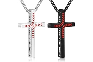 Yoosteel Baseball Cross Necklace for Boys Men - 2 Pcs Stainless Steel Bible Verse Cross Pendant Necklaces Black Silver Chain 18-24 inch Religious Gifts for Teen Boy