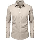 ROUWELL Men’s Wrinkle Free Dress Shirts Regular Fit Long Sleeve Non Iron Business Casual Wedding Stretch Button Down Shirt