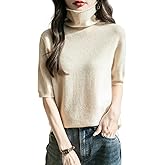 Chanyarn Women's Turtleneck 100% Merino Wool Spring Fall Winter First-Line Ready to Wear Seamless Knit Short Sleeve Sweater
