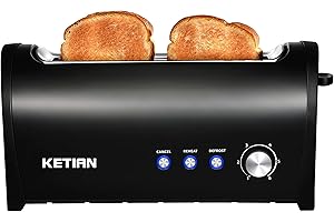 Long Slot Toaster, KETIAN 2 Slice 1.65'' Extra Wide Slot Stainless Steel Toaster Single Slot Slim Bread Toasters,Reheat Defro