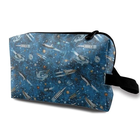 Amazon.com : Blue Galaxy And Spaceship Cosmetic Bag ...