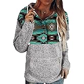 Half Hidden Womens Long Sleeve Button Collar Drawstring Printed Pullover Hoodies Sweatshirts with Pockets