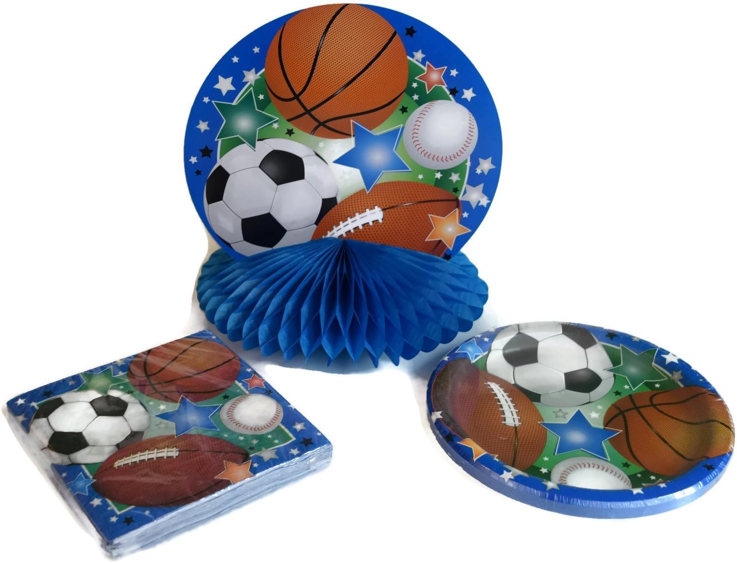 All Sports Theme 3-Pieces Birthday Party Pack - Plates, Napkins, Centerpiece