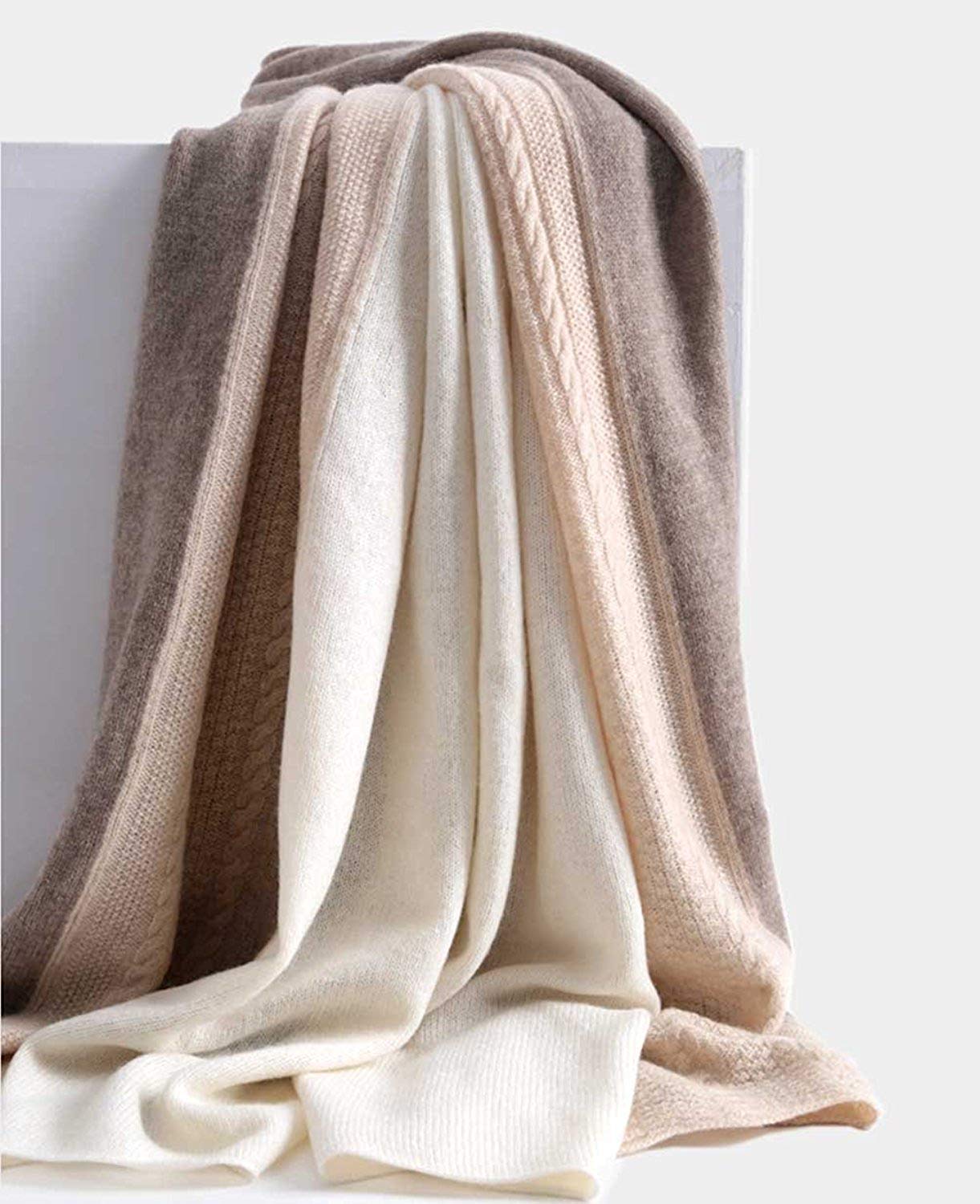 women scarves 100% Cashmere scarf Winter Wrap Pashmina Extra Large cashmere Shawl Contrast Color cable pattern Twist Knit (Beige)